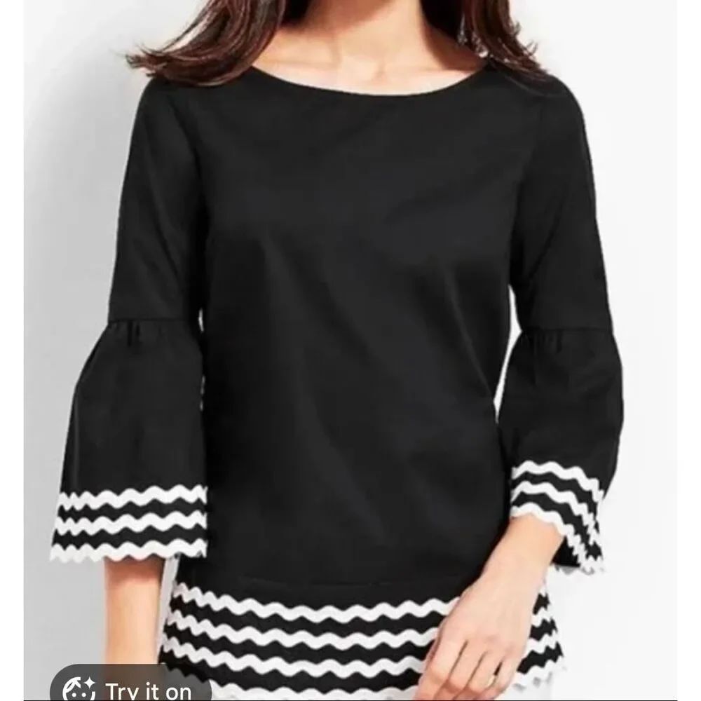 Talbotsâblack and white ric rac trim bell sleeve blouse MP